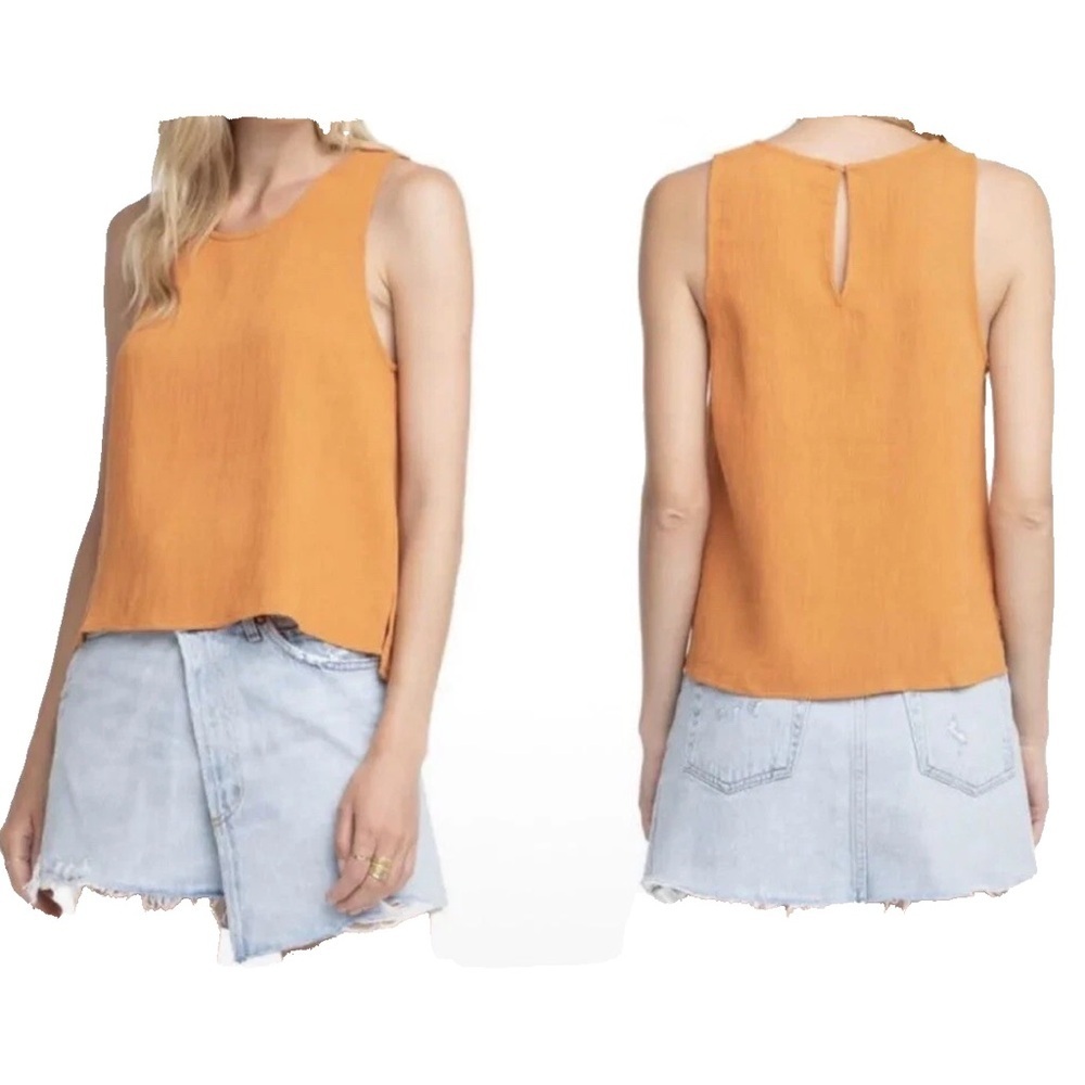 ASTR The Label Scoop Neck Ribbed Sleeveless Apricot Orange Berlin Tank Blouse L